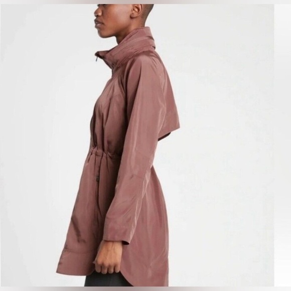 Athleta Drip Drop Jacket Long Windbreaker Stowaway Hood in Mauve - Picture 4 of 15